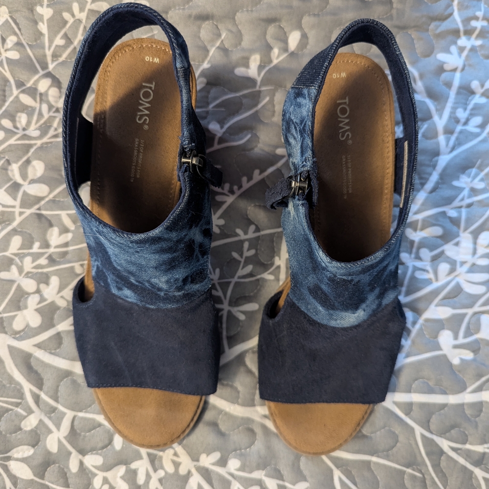 Toms Denim Women's Eliana Peep-Toe Cutout Block-Heel Sandals Size 10 - Picture 4 of 5
